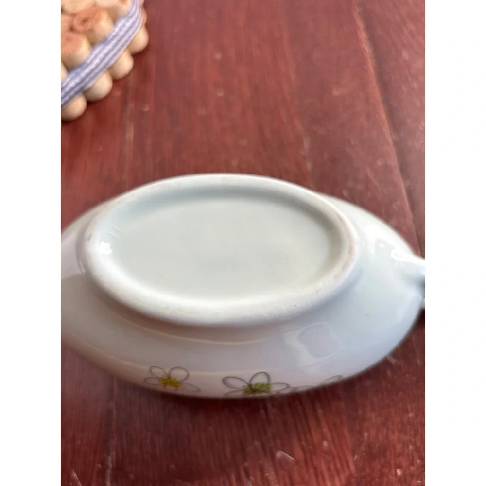 Vintage Mid‎ Century Mint Green Floral Gravy Boat Atomic Flower Ceramic Gold Rim